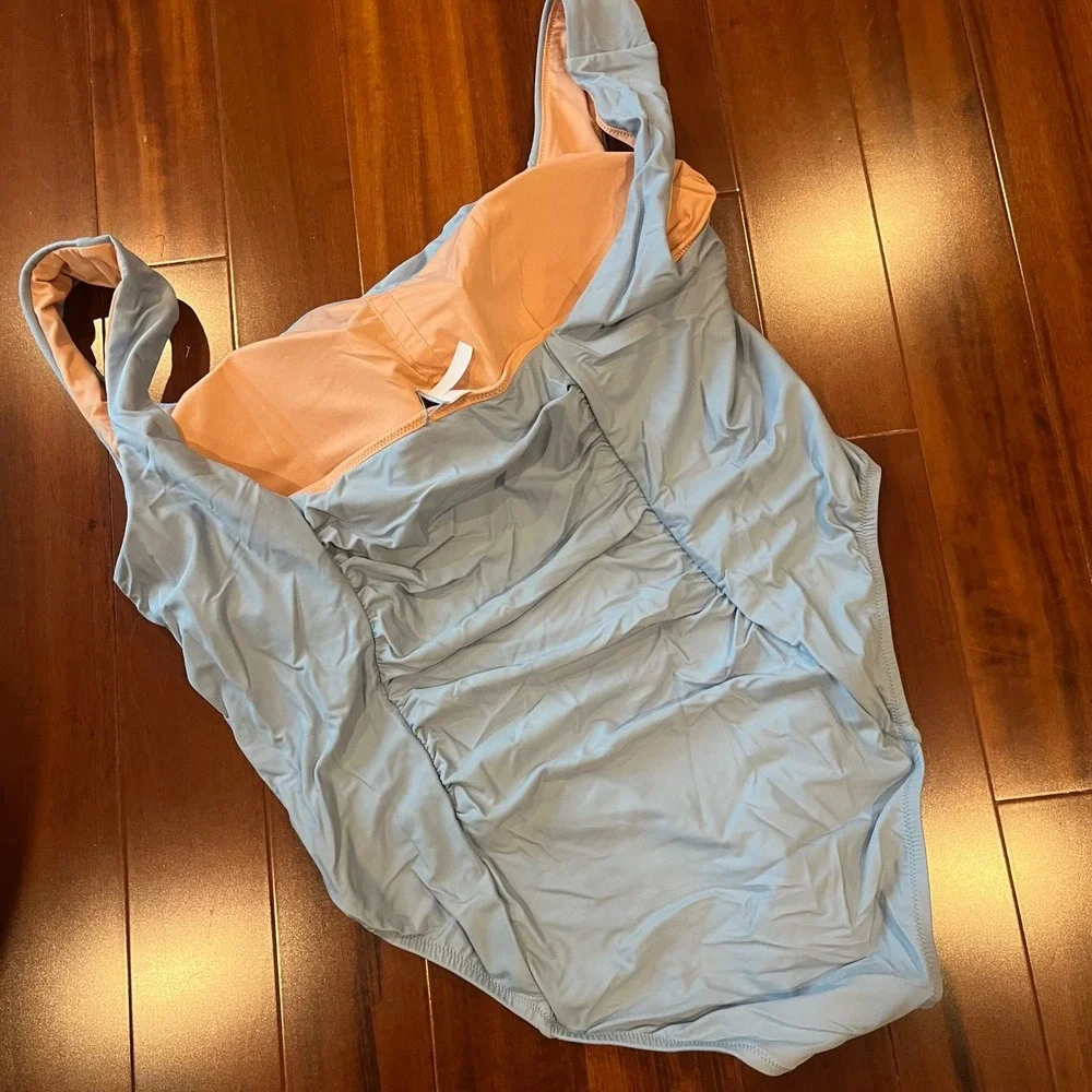 J.Crew One Piece Swimsuit Light‎ Blue Ruched Square Neck BF179 New Plus Size 22
